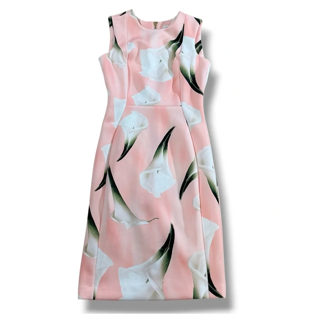 Sleeveless Pink Calla Lily Midi Dress - Picture 6 of 12